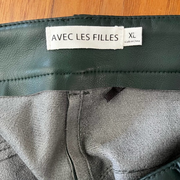 Anthropology Avec Les Filles Pants women’s sz XL trousers green Faux Leather EUC - Picture 2 of 9